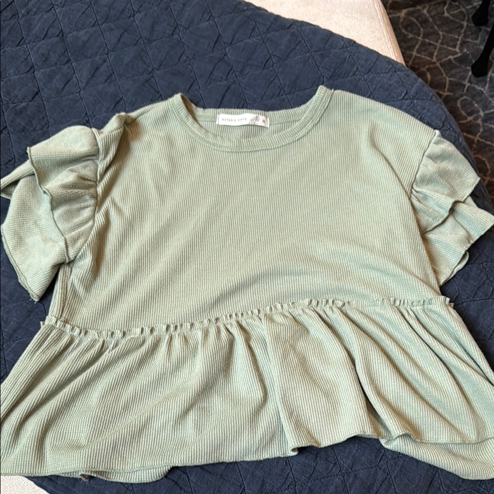 Altar'd State Green Ruffled Peplum T-Shirt